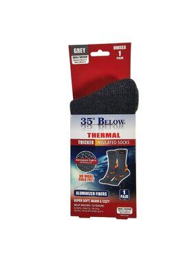 35° Below Thicker Thermal Insulated Socks Small/Medium Shoe 6-8 Gray Aluminized